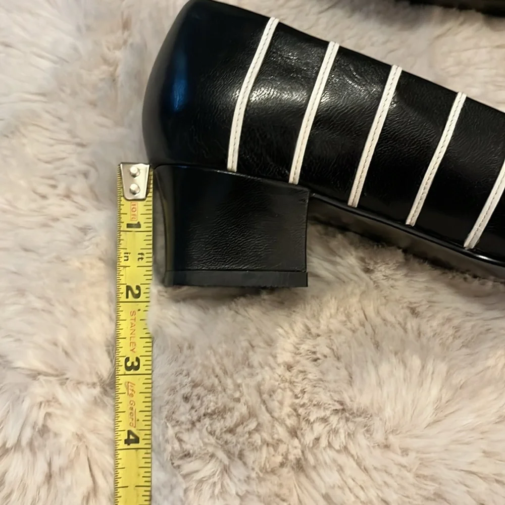 David Tate Womens Black and White Striped Leather Slip On Pumps Heels Sz 6.5W